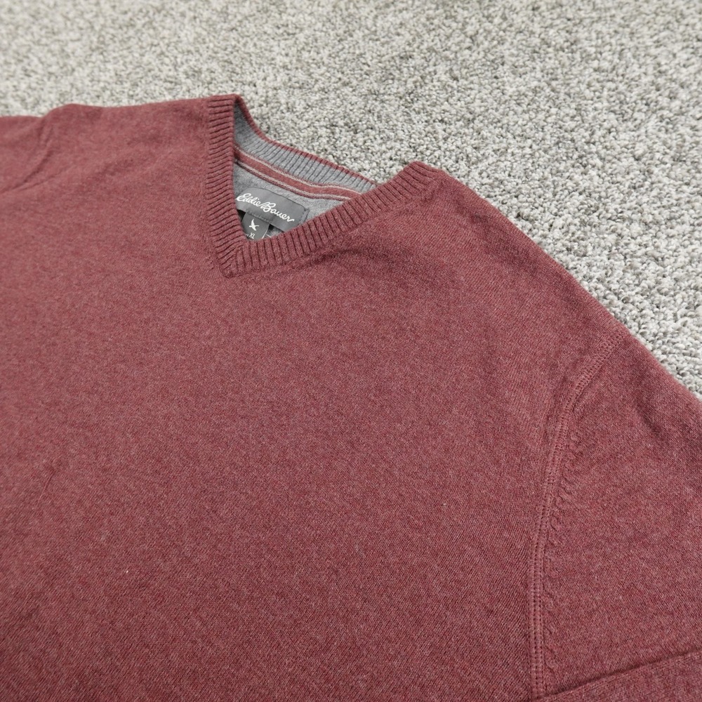 Eddie Bauer Sweater Mens XL Red Purple Merino Wool Blend Pullover V Neck Outdoor